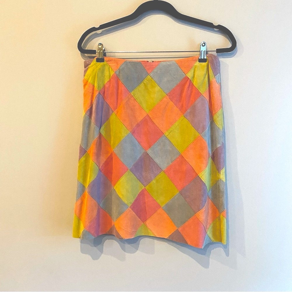 Vintage Rèvue suede patchwork pastel skirt NWT size 8